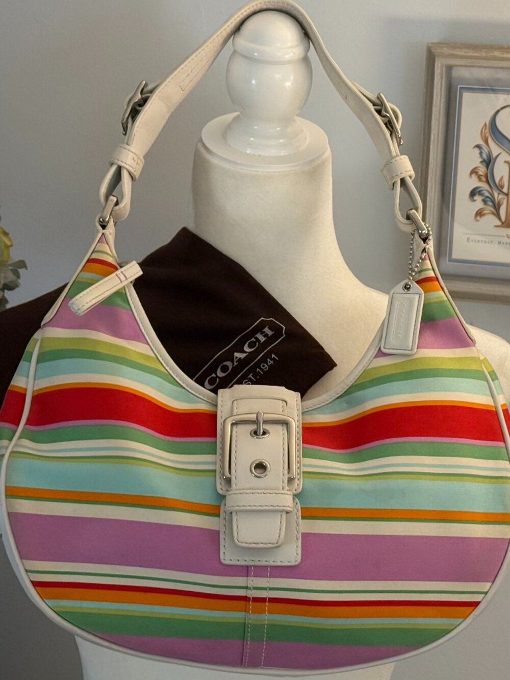 Coach Hamptons Multi-Stripe Rainbow Hobo Shoulder Bag 10702 Y2K